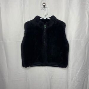 Vintage The Children's Place Black Faux Fur Zip Up Vest Girls Size 6